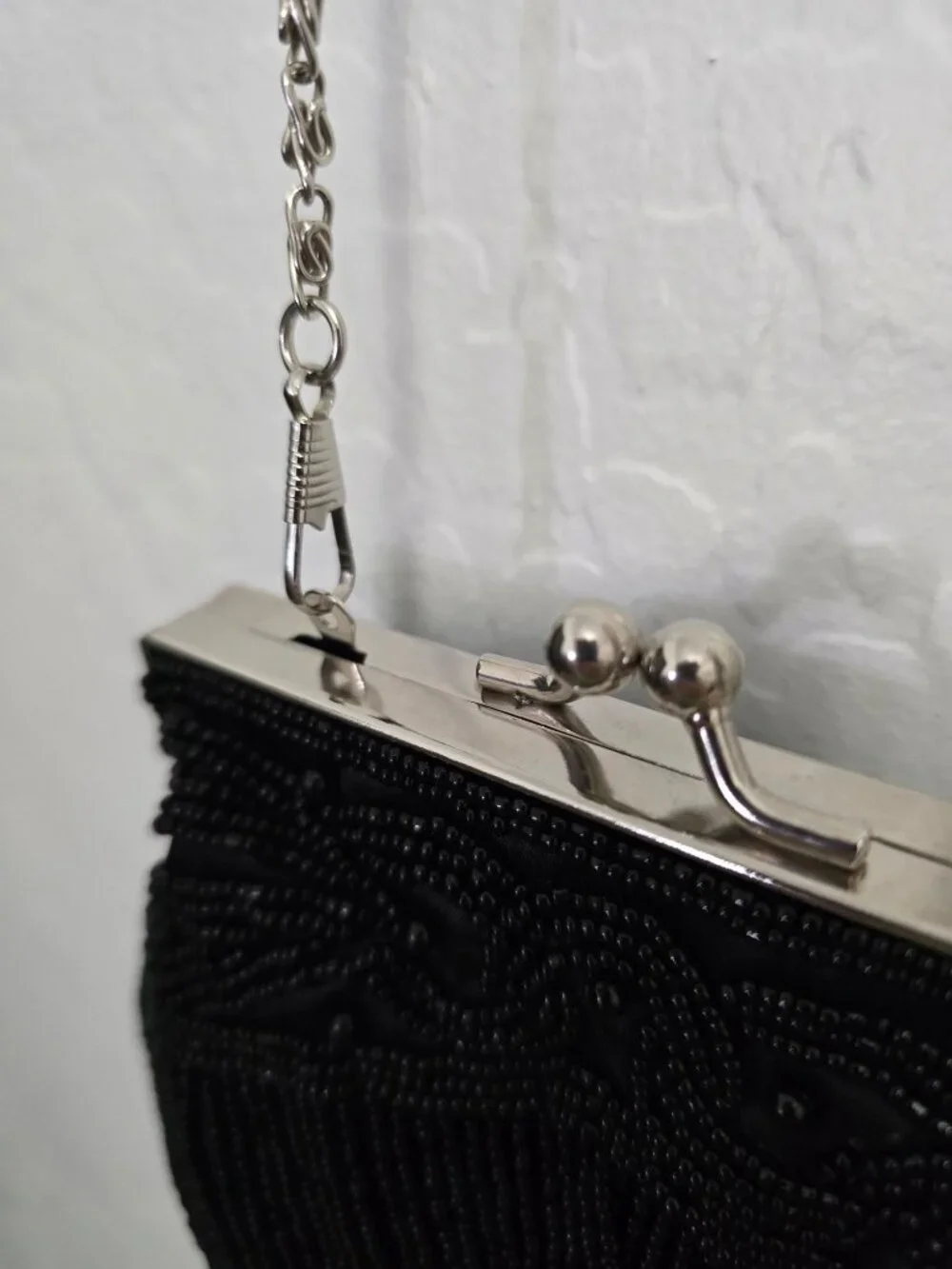 Vintage Bijoux Terner Kiss Lock Beaded Black Evening Clutch Purse Chain 5